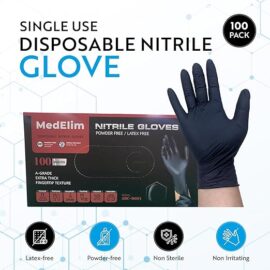 MEDELIM Black Nitrile Gloves, 5 Mil, Latex Free, Powder Free, Textured, Food Safe, Large, 100 Count - Cleaning Supplies Gloves Disposable Latex Free, Nitrile Gloves for Kitchen and More